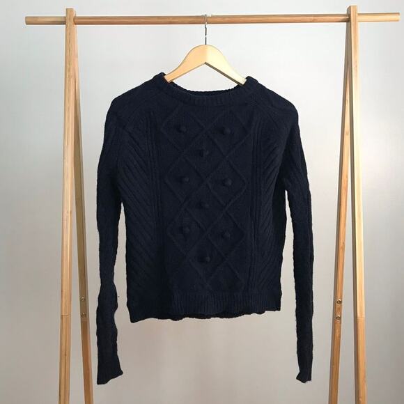 J. Crew • Wool Cable Knit Pom Pom Sweater - Picture 1 of 6